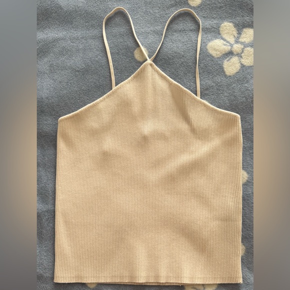 NWT-Zara Beige Ribbed Halter Top Perfect Condition Size Large - Picture 4 of 4